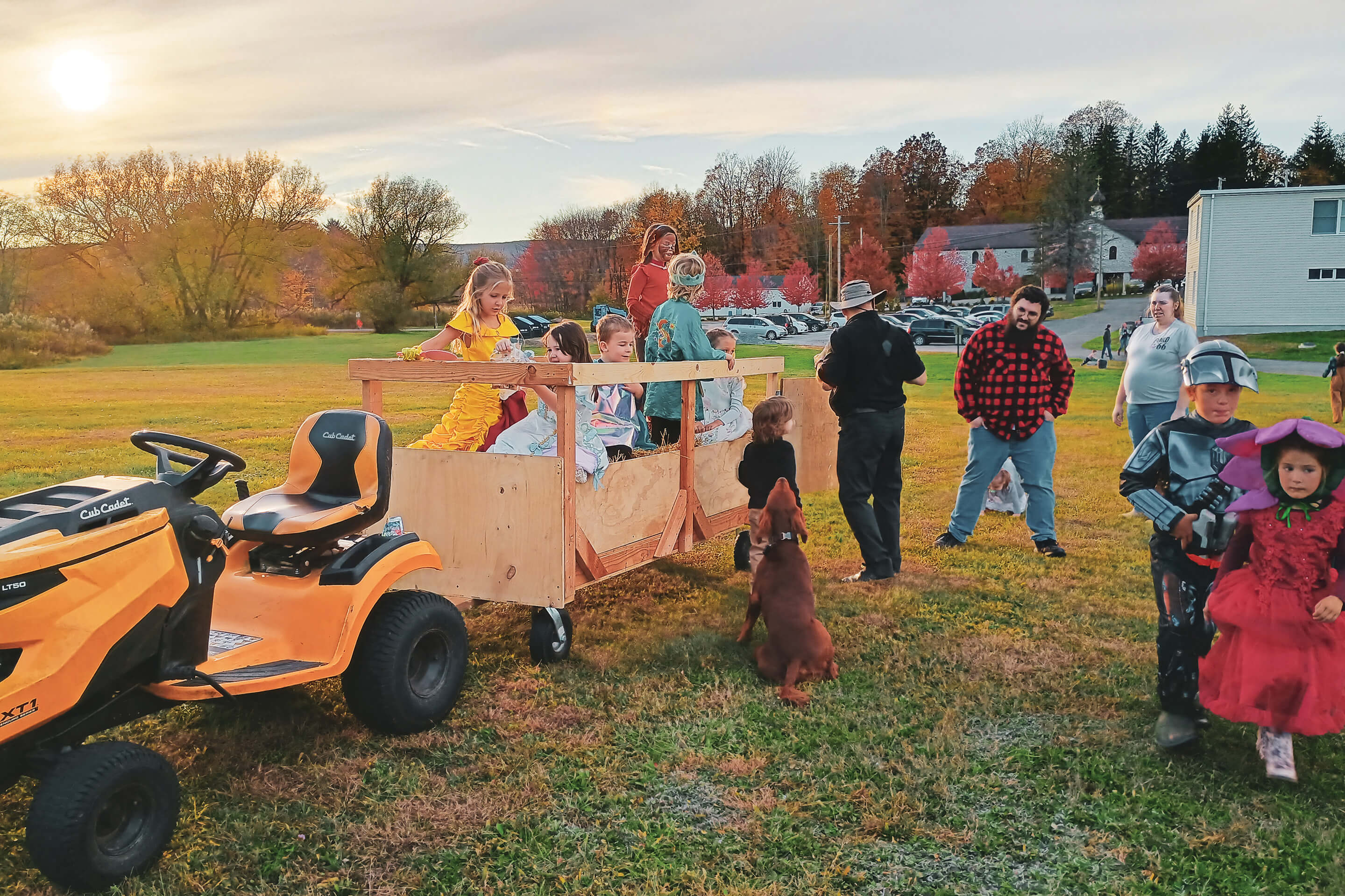 St. Tikhon's Seminary Community seminarians and children on a hay ride at the yearly fall festival.